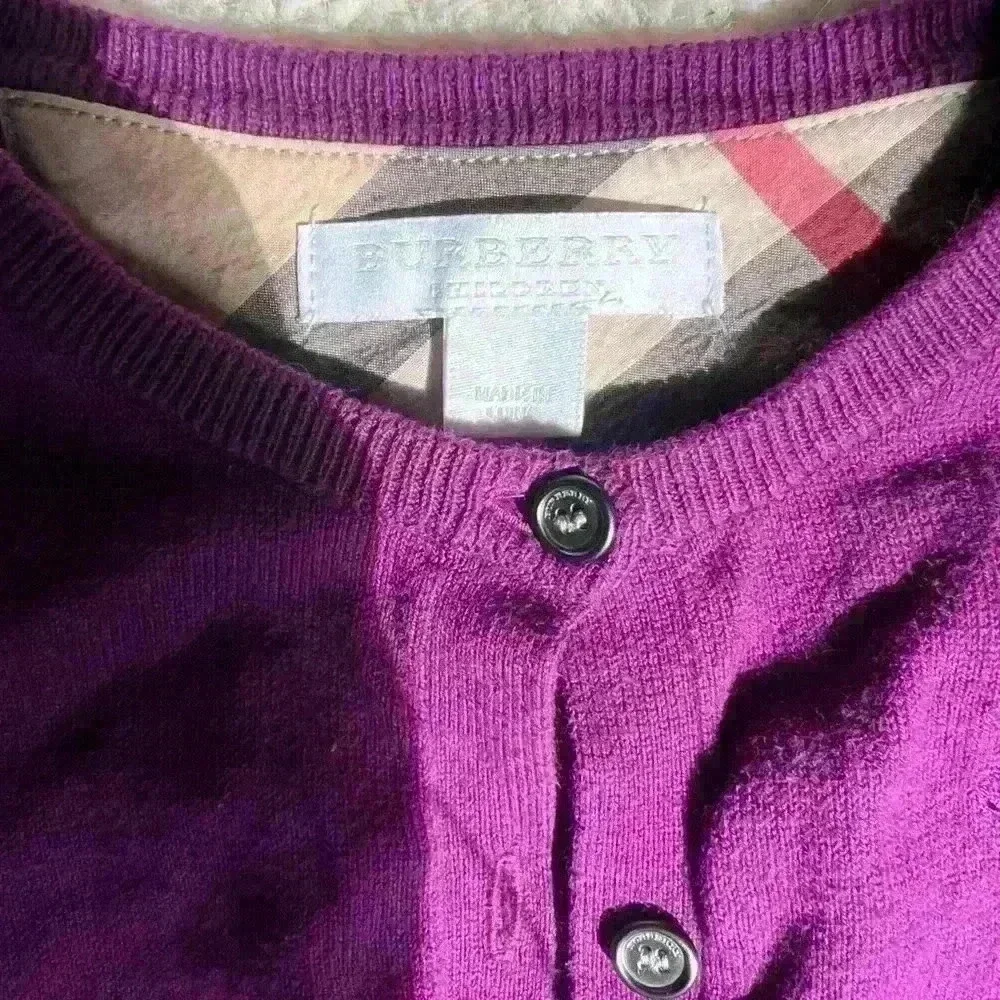 Burberry London Children Cardigan Infant Purple Cotton Button Sweater 6 9 Months